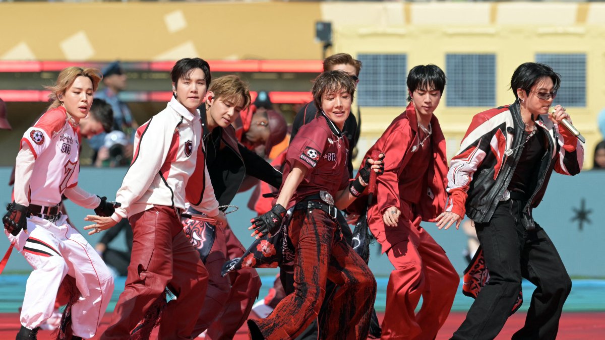 BTS performing during halftime at the 2026 World Cup Final