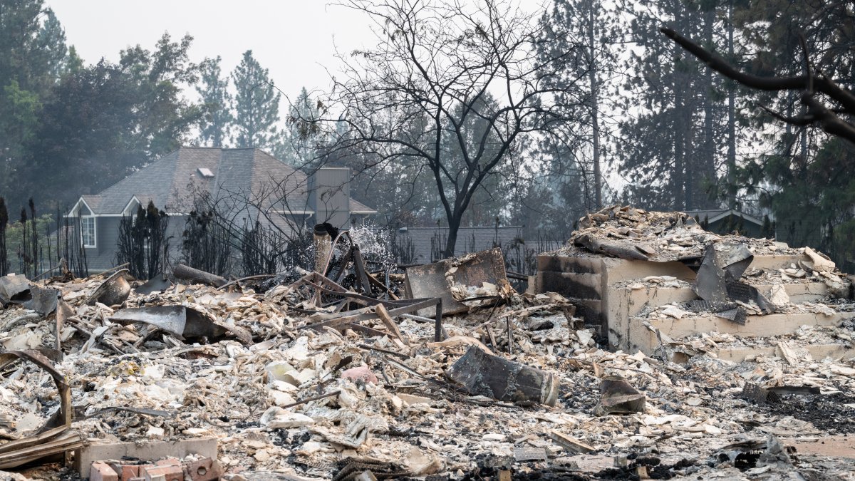 Debris from a home destroyed by the fires in Spokane.