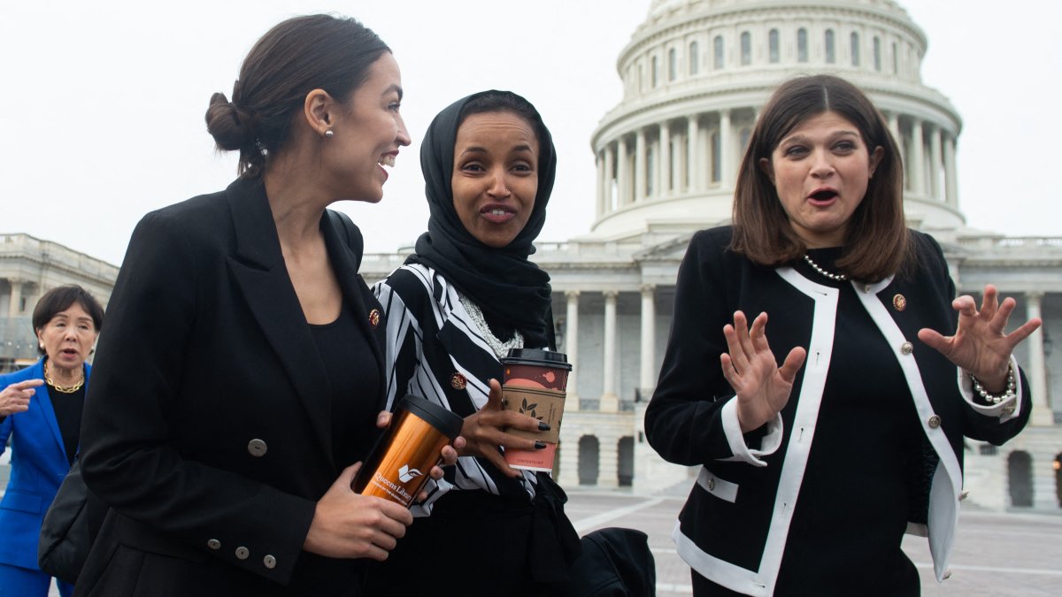 Alexandria Ocasio-Cortez (L), Ilhan Omar (C), and Rep. Haley Stevens
