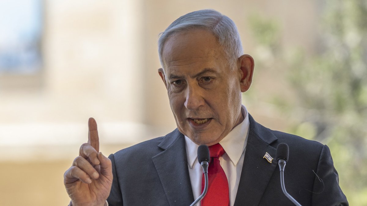 Israeli Prime Minister Benjamin Netanyahu during a press conference in July