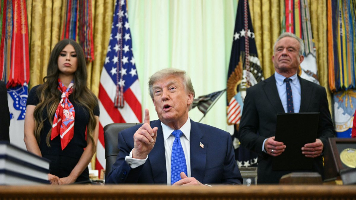 Donald Trump speaks after signing an executive order calling for more research and flexibility regarding vaccines on August 10.