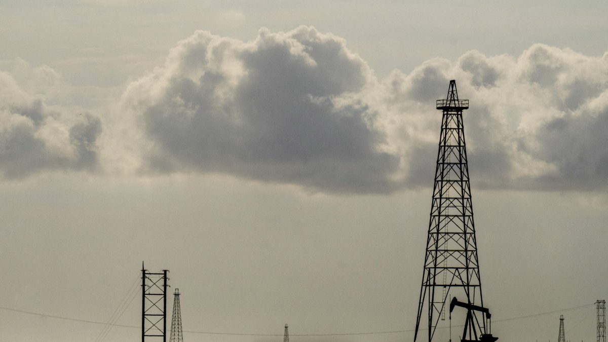 Oil rigs in Cabimas, south of Lake Maracaibo, Zulia state, Venezuela.