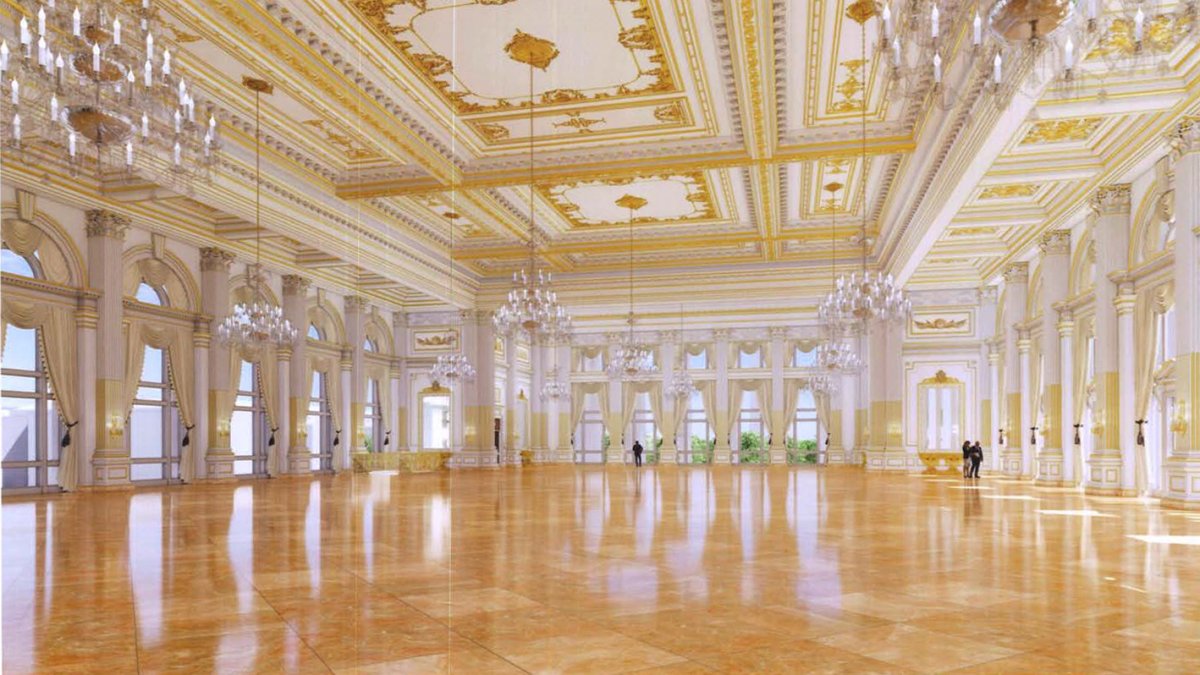 This image, published on August 14, 2026, shows an architectural rendering of the White House ballroom.