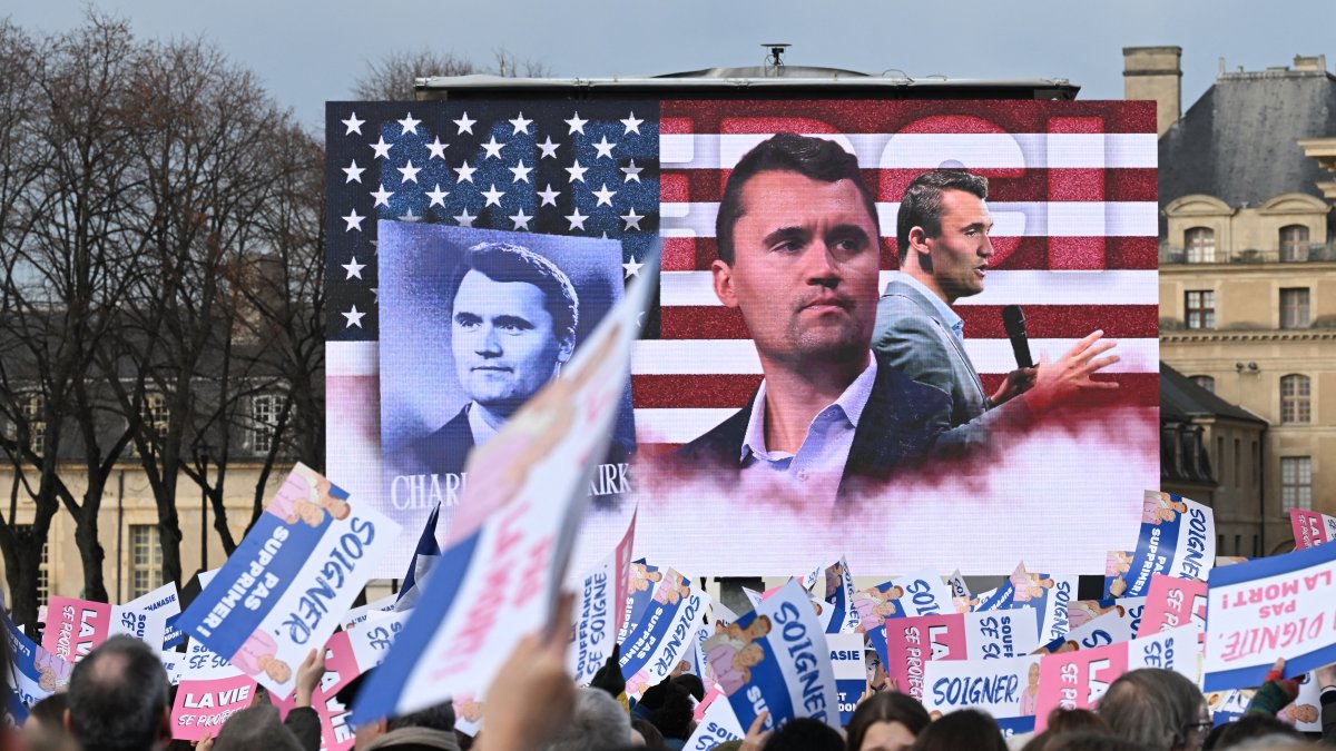 Images of Charlie Kirk projected at the March for Life