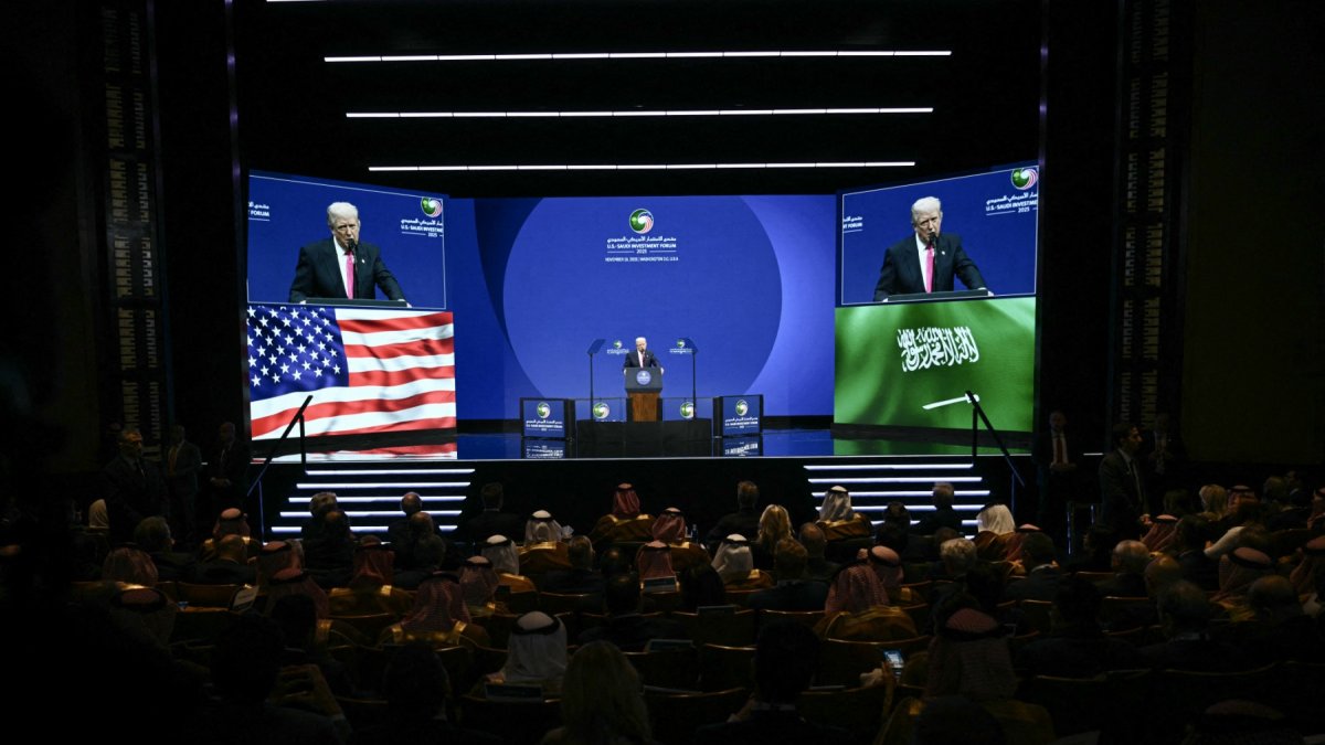Donald Trump delivers a speech at the U.S.-Saudi Arabia Investment Forum