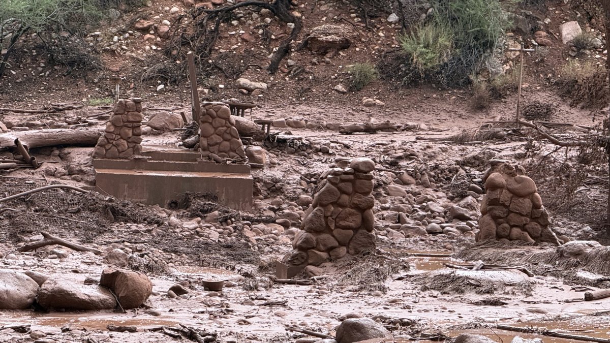 Remains of bridge piers in Bright Angel Creek