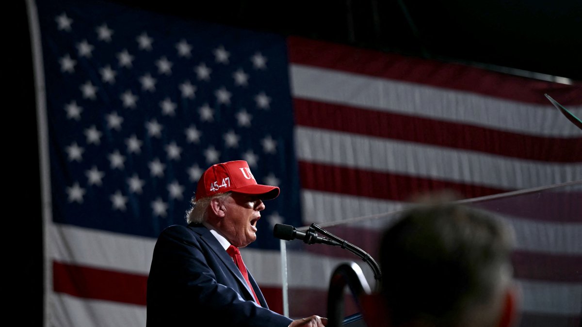 President Donald Trump delivers a speech at a rally at Gastonia Municipal Airport in Gastonia, North Carolina, on Sept. 16, 2026.
