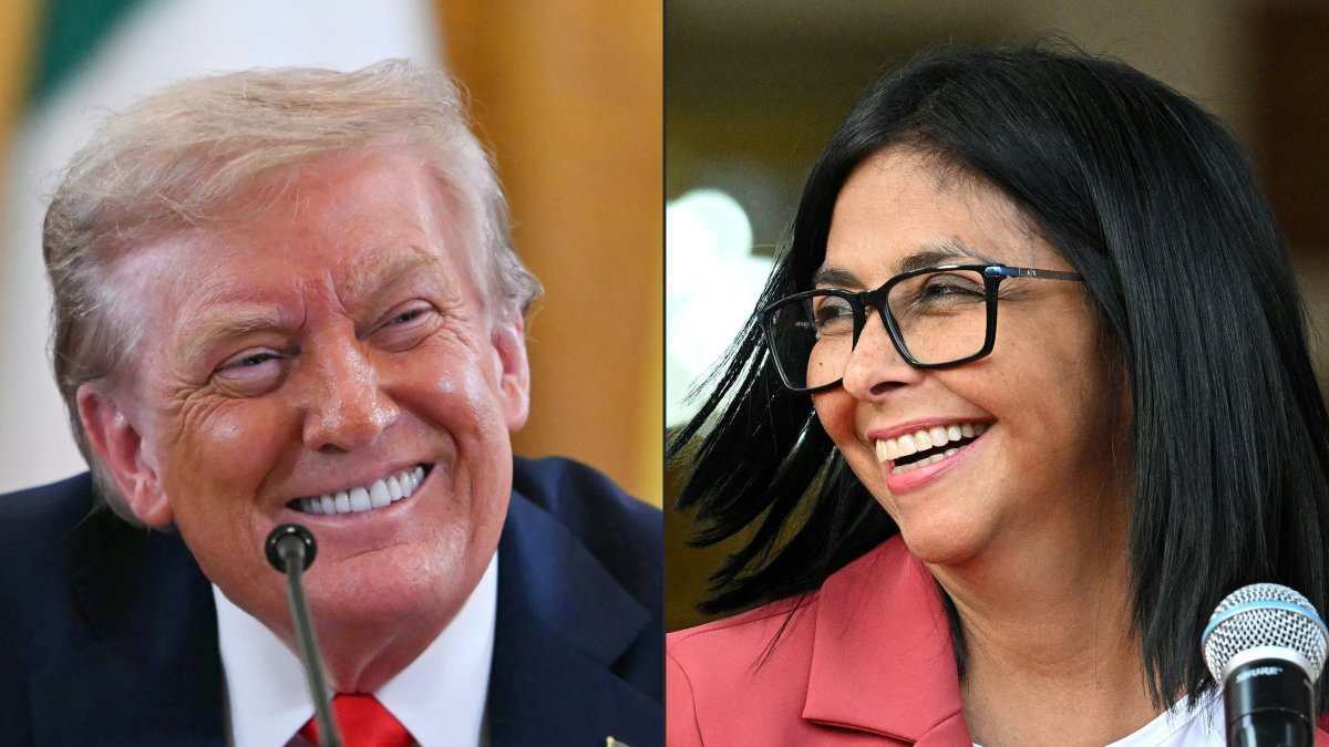 El presidente Donald Trump y la presidenta del régimen interino Delcy Rodíguez.