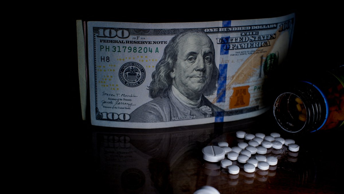 The US dollars and some medicine finance health in the USA.