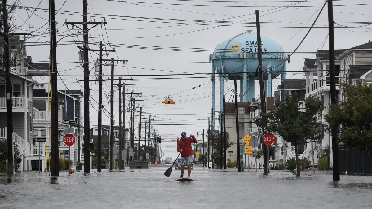 A flooded street after heavy rains in Sea Isle City, New Jersey