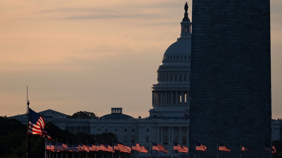View of the dome of the U.S. Capitol and the Washington Monument