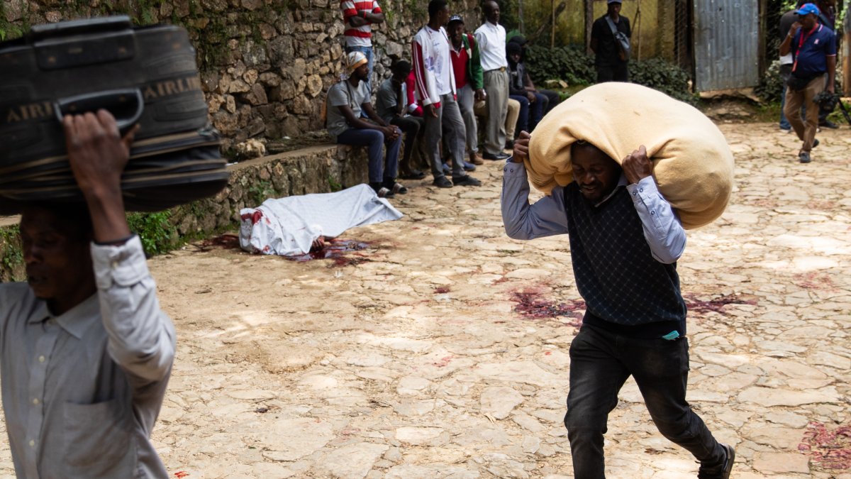 People are fleeing the area following violence in which more than 20 people were killed by armed gangs