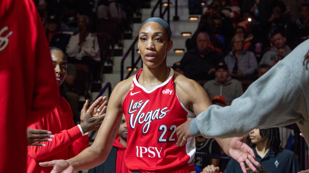 A'ja Wilson of the Las Vegas Aces during a game in 2026