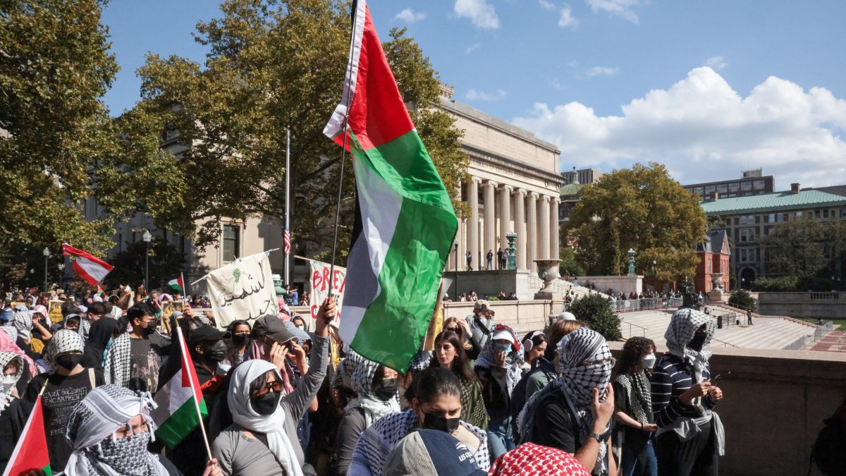 Pro-Palestinian demonstrators march through the Columbia University campus. File archive
