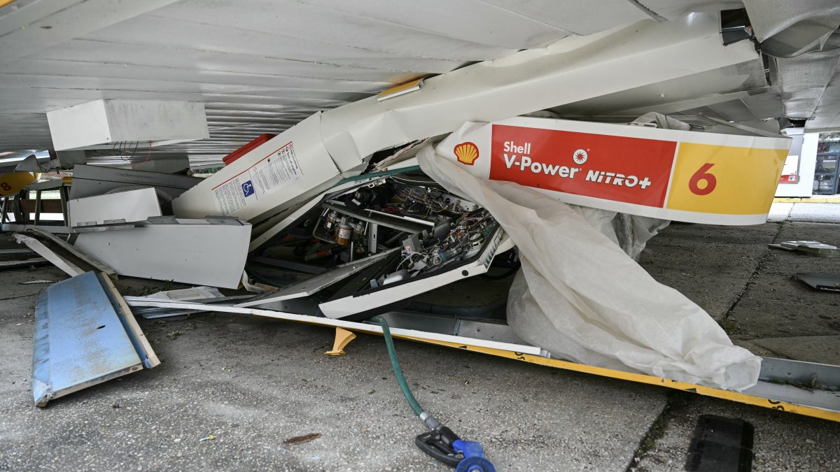 A gas station destroyed by Hurricane Isaias in Florida