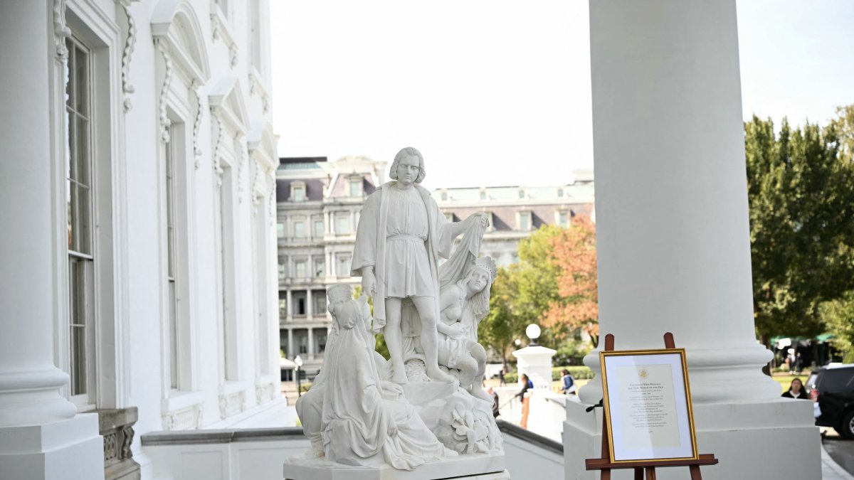 A statue of Christopher Columbus ahead of its permanent relocation in the White House