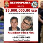 Composición con imagen de la recompensa por Maximiliano Dávila y una imagen de archivo de agentes mostrando droga incautada durante una operación.