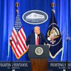 Donald Trump habla en el Departamento de Justicia en Washington, D.C.