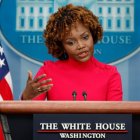 Press secretary Karine Jean-Pierre during a press release at the White House