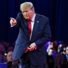 Former US President and 2024 presidential hopeful Donald Trump leaves after speaking at the annual Conservative Political Action Conference (CPAC) meeting on February 24, 2024, in National Harbor, Maryland. (Photo by Mandel NGAN / AFP)