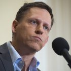 Peter Thiel, PayPal founder-turned-venture-capitalist, discusses his support for US Republican presidential nominee Donald Trump, at the National Press Club in Washington, DC, October 31, 2016. (Photo by SAUL LOEB / AFP)