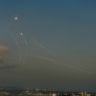 An Israeli aerial defense system launches missiles to intercept rockets fired from Lebanon