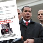 El exgobernador de NY David Paterson en una rueda de prensa en 2010 junto a un tuit de la Policía con los presuntos agresores