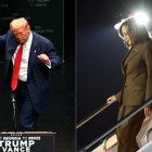 Elecciones presidenciales 2024 | Donald Trump hace gestos de victoria y Kamala Harris desciende de un avión.