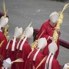 El cardenal estadounidense Raymond Leo Burke llega a la misa del Domingo de Ramos en la Plaza de San Pedro del Vaticano, el domingo 13 de abril de 2025.