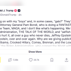 El presidente Trump defiende a la fiscal general Pam Bondi en la red social Truth