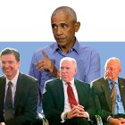 Montaje de Voz con el expresidente Barack Obama, el exdirector del FBI James Comey; el exdirector de la CIA John Brennan y el exdirector de Inteligencia Nacional James Clapper.