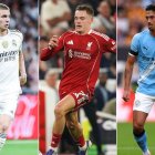 De izquierda a derecha, Franco Mastantuono, Florian Wirtz y Tijjani Reijnders