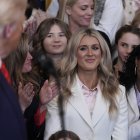 President Donald Trump acknowledges Riley Gaines