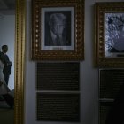 Portraits with new plaques of explanatory text are seen on the Presidential Walk of Fame on the Colonnade of the White House in Washington, DC, on December 17, 2025. (Photo by Brendan SMIALOWSKI / AFP)