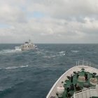 This handout photo taken December 29, 2025 and released on December 30 by the Taiwan Coast Guard shows a Lienchiang-class vessel of the Taiwanese coast guard (R) responding to a China Coast Guard ship (L) in waters northwest of Huayu Island. China's military drills around Taiwan entered their second day on December 30, the sixth major manoeuvres Beijing has held near the self-ruled island in recent years. (Photo by Handout / TAIWAN COAST GUARD / AFP) / RESTRICTED TO EDITORIAL USE - MANDATORY CREDIT "AFP PHOTO / TAIWAN COAST GUARD" - HANDOUT - NO MARKETING NO ADVERTISING CAMPAIGNS - DISTRIBUTED AS A SERVICE TO CLIENTS