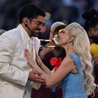 US singer-songwriter Lady Gaga and Puerto Rican singer Bad Bunny perform during Super Bowl LX Patriots vs Seahawks Apple Music Halftime Show at Levi's Stadium in Santa Clara, California on February 8, 2026. (Photo by JOSH EDELSON / AFP)
