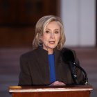 Former US Secretary of State Hillary Clinton speaks to the press after her a deposition with the House Oversight Committee as they investigate links to convicted sex offender Jeffrey Epstein, in Chappaqua, New York, on February 26, 2026. Clinton testified behind closed doors on Thursday before a congressional committee investigating the late convicted sex offender Jeffrey Epstein and his accomplice Ghislaine Maxwell. Former president Bill Clinton is scheduled to answer questions the following day from the Republican-led House Oversight Committee about his relations with Epstein, who died in a New York jail cell in 2019 while awaiting trial. (Photo by CHARLY TRIBALLEAU / AFP)