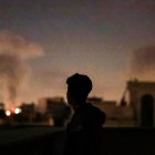 A plume of smoke rises after a strike on Tehran on March 4, 2026.