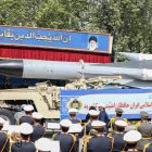 A truck carries a missile during a military parade as part of a ceremony marking the country's annual army day in Tehran (Files)