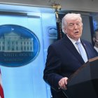 Donald Trump speaks about the conflict in Iran in the White House on April 6, 2026