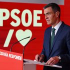 Pedro Sánchez, durante una comparecencia en la sede del PSOE. Junio de 2025