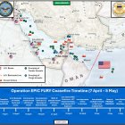 Mapa en el que se detalla el calendario del alto el fuego de la Operación EPIC FURY, desde el 7 de abril de 2026 hasta el 5 de mayo de 2026. (Foto cedida)