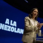 Venezuelan opposition leader and 2025 Nobel Peace Prize laureate Maria Corina Machado holds a press conference in Madrid, Spain. (Photo by David Canales/NurPhoto) (Photo by David Canales / NurPhoto via AFP)