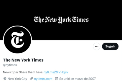Captura de pantalla de la cuenta de Twitter de 'The New York Times'