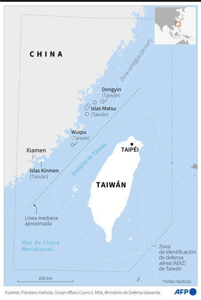 Mapa de Taiwán y de China