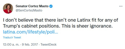 Tuit de la senadora Catherine Cortez Masto