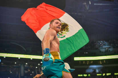 Saul 'Canelo' Alvarez, Mexican boxer, celebrating victory in a fight. File image.