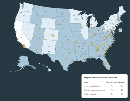 Map prepared by CRT Forward with governmental actions to regulate the teaching of Critical Race Theory.