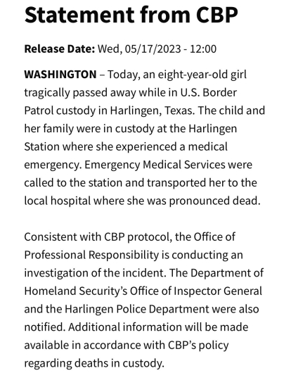 Comunicado de la Patrulla Fronteriza