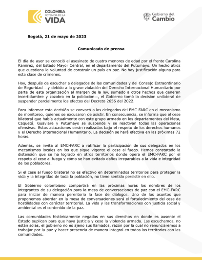 Comunicado Gustavo Petro